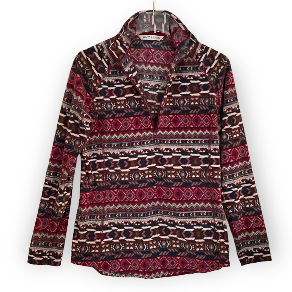 WOOLRICH Cozy Quarter Zip Ski Fleece Pullover Top Women Medium Raspberry Teal